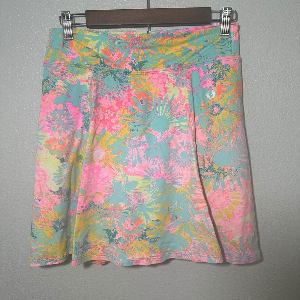 Dona Jo JoJo Skort Size 2 Floral Pink Yellow Blue Tennis Golf Running Skirt